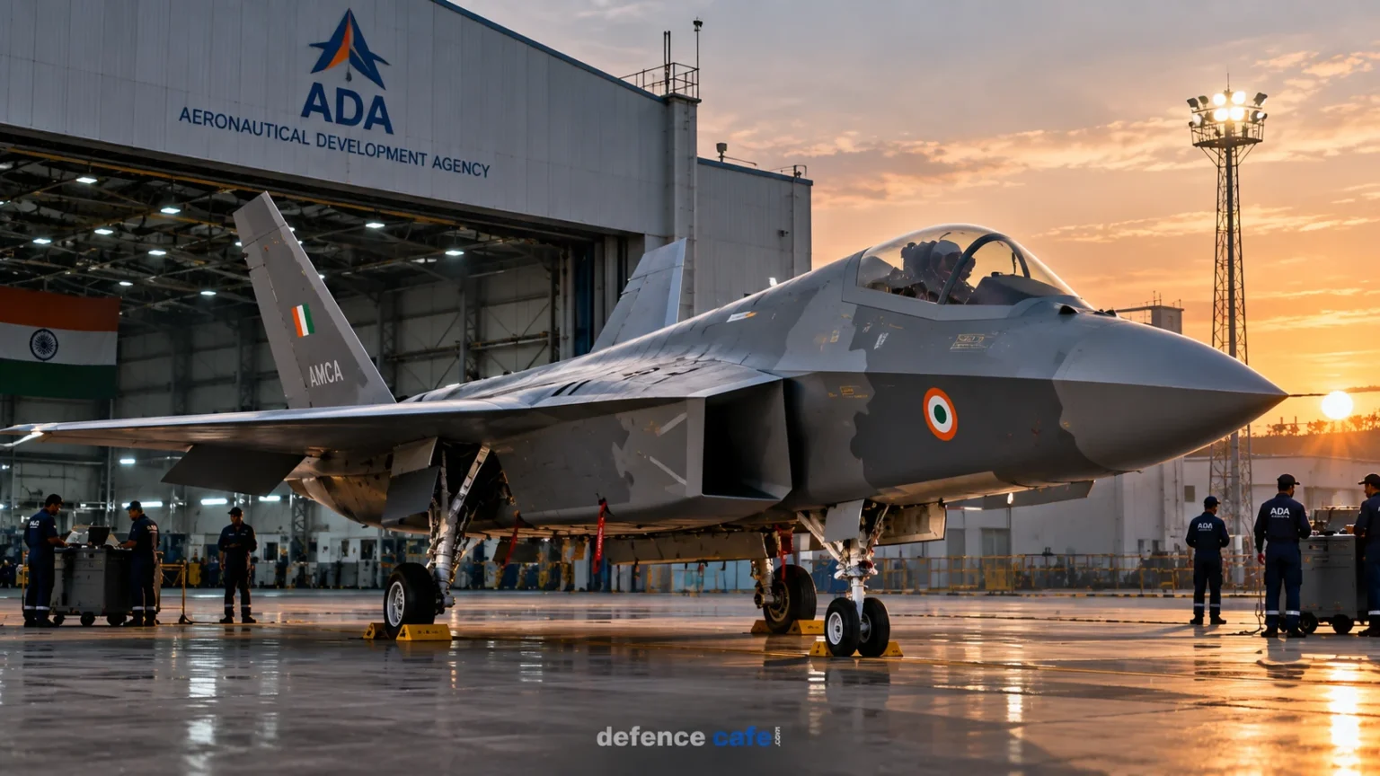 AMCA-inspired Indian fifth-generation fighter aircraft in an advanced aerospace development and testing facility