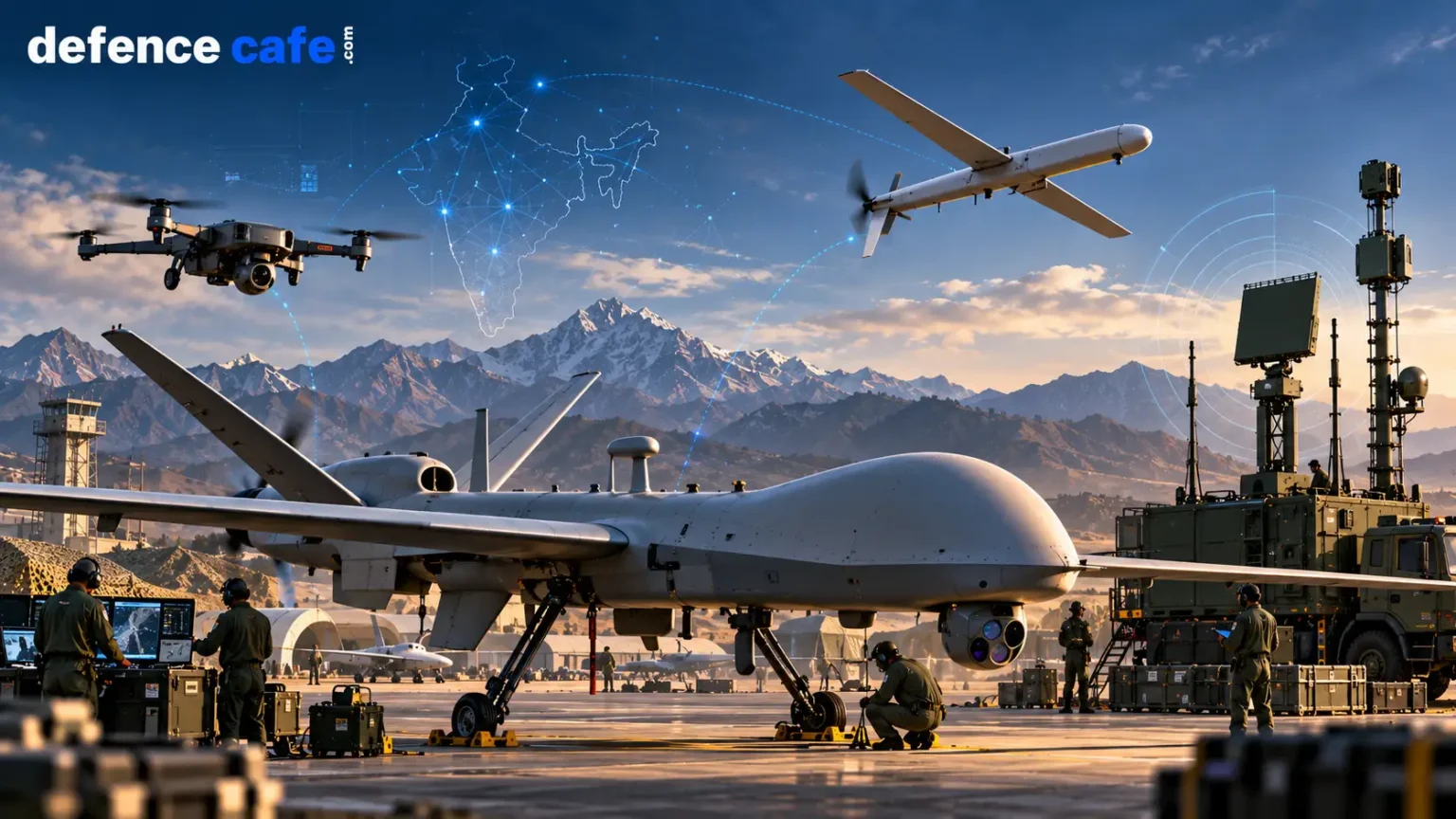 Military UAV, loitering munition and counter-drone systems representing modern unmanned warfare technology